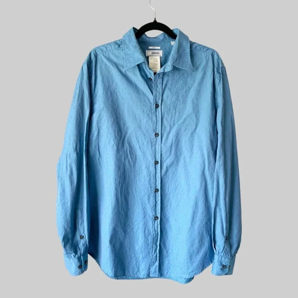 Versace Collection Blue Paisley Pattern Slim Fit Button Down Shirt